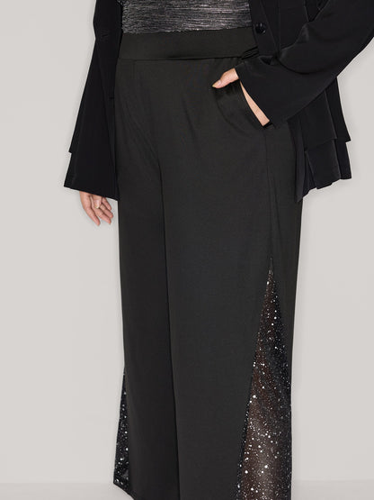 Mesh Spliced Wide-Leg Pants