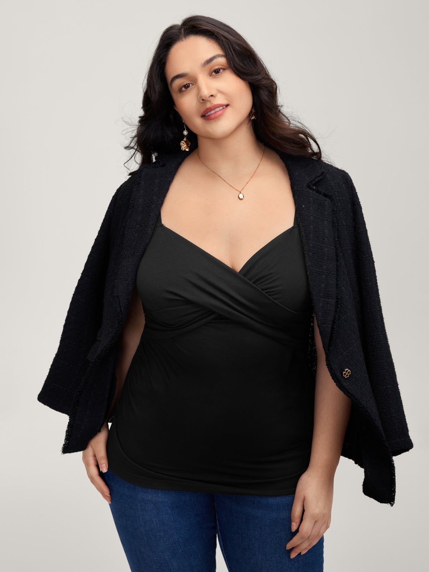 Stretchy Cross-Over Pleats Tank Top