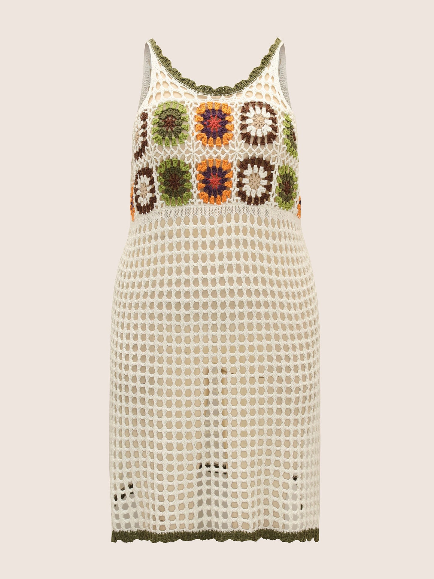 Crochet Floral Texture Cut Out Swim Cover Up