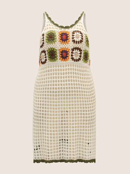 Crochet Floral Texture Cut Out Swim Cover Up