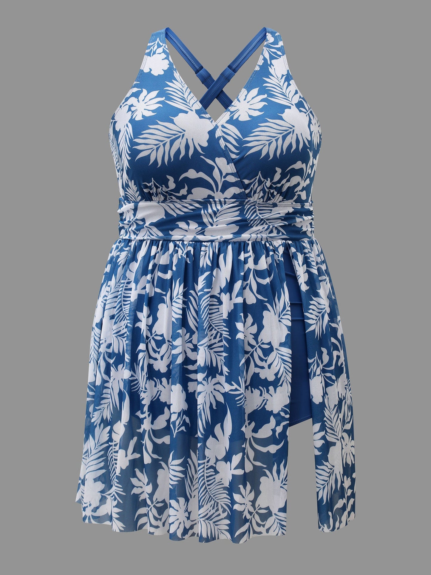 Tropical Print Adjustable Slit Swim Dress