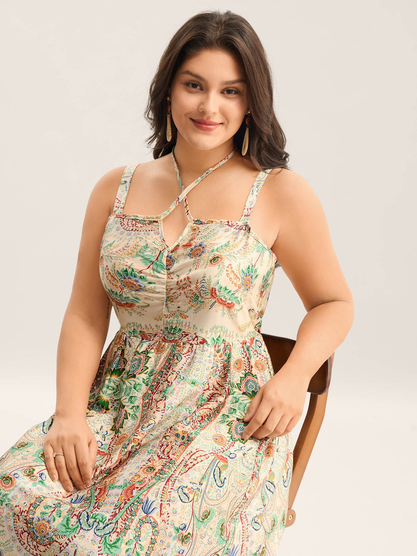 Paisley Print Halter Neck A-Line Midi Dress