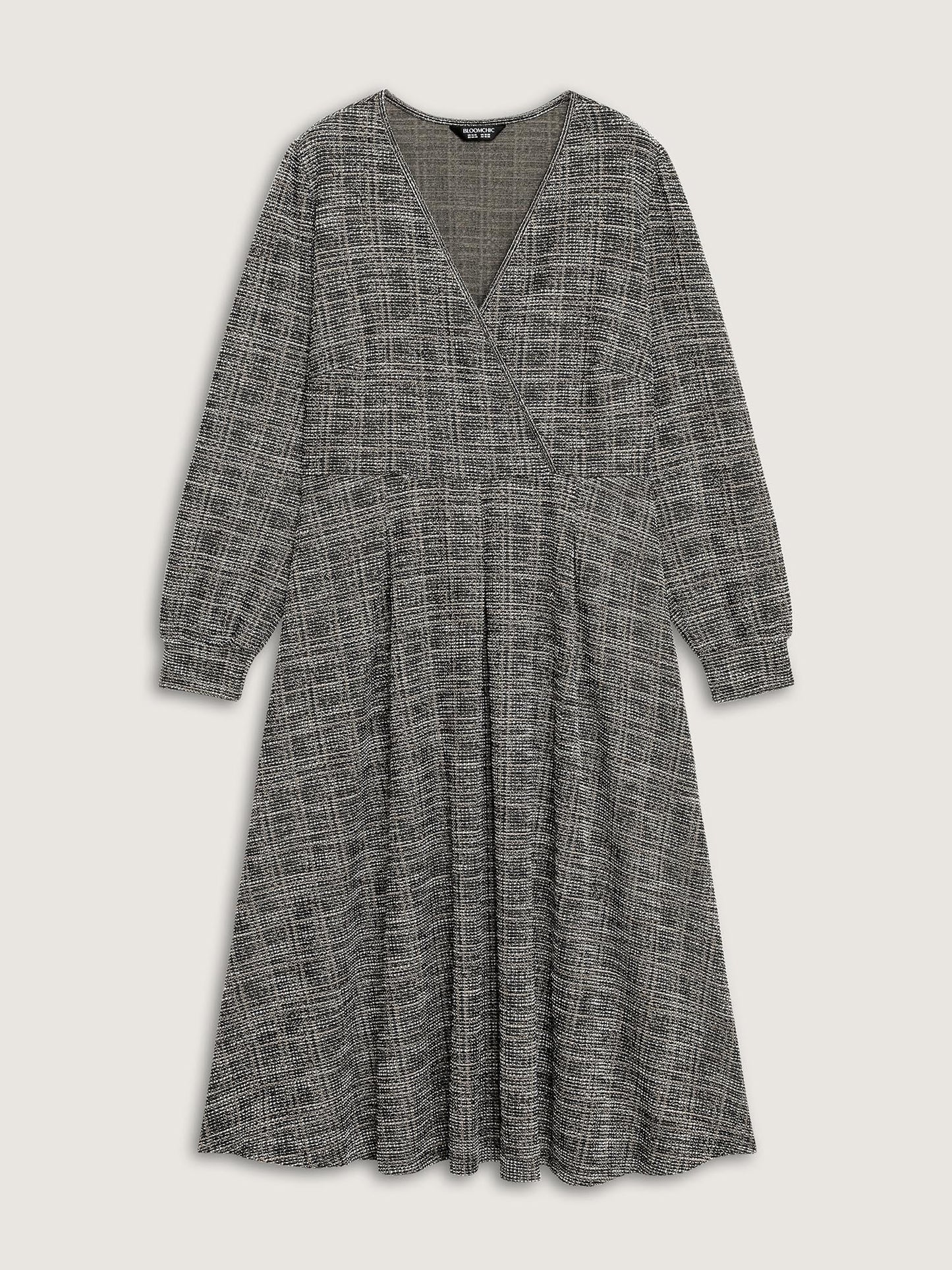 Tweed Surplice Neck Midi Dress