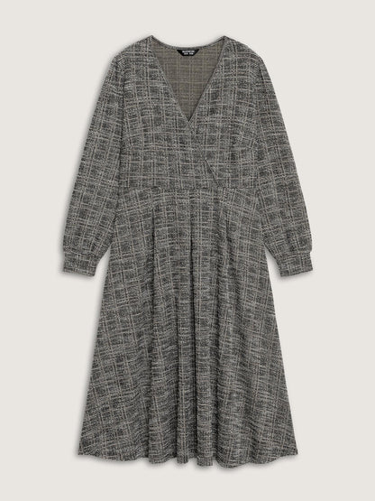Tweed Surplice Neck Midi Dress