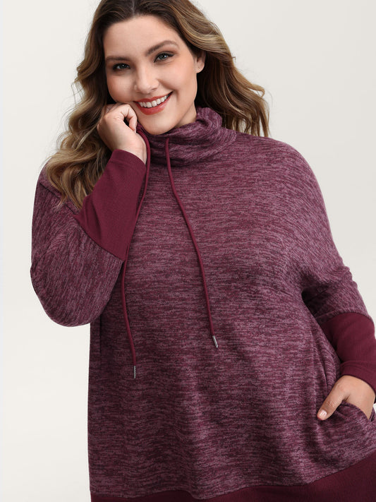 Heather Texture High-Neck Contrast Sweatshirt