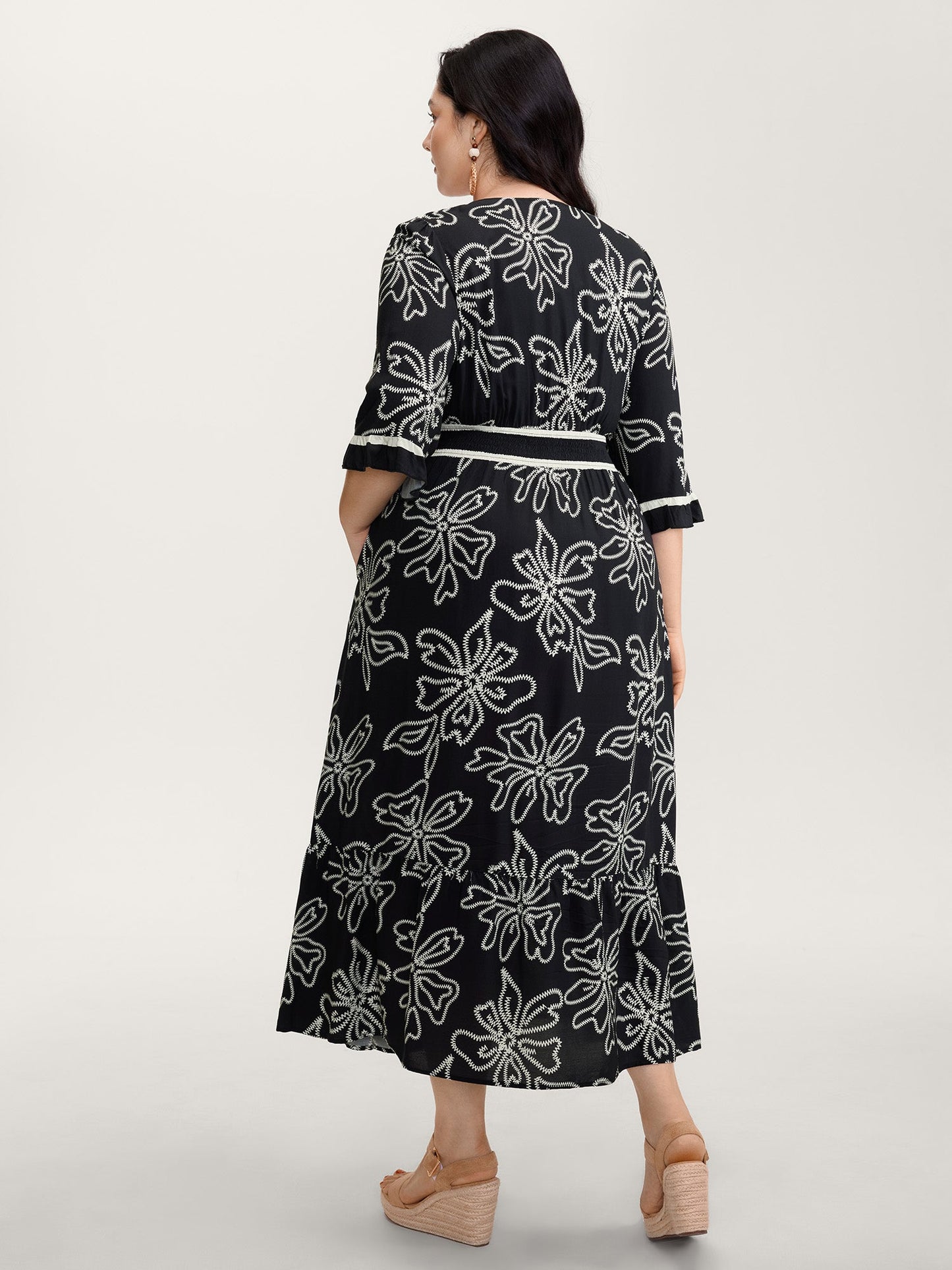 Floral Print Rayon Pockets Wrap Maxi Dress