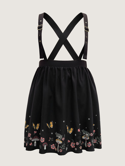 Mushroom Hem Print Adjustable Straps Skirt