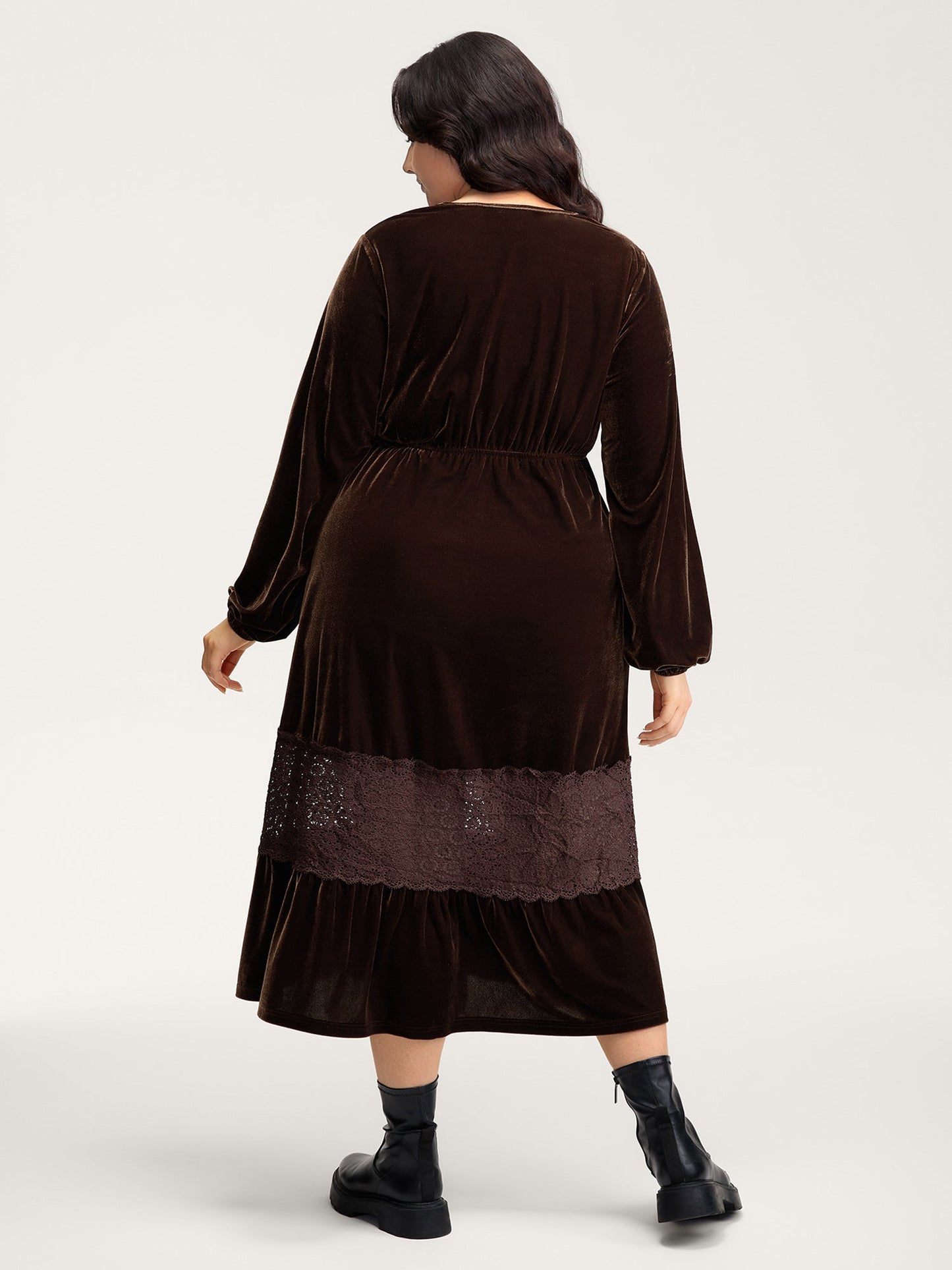 Velvet Lace Trim Waist-Tie Maxi Dress