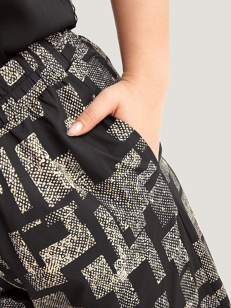 Snakeskin Geometric Contrast Pocket Woven Pants