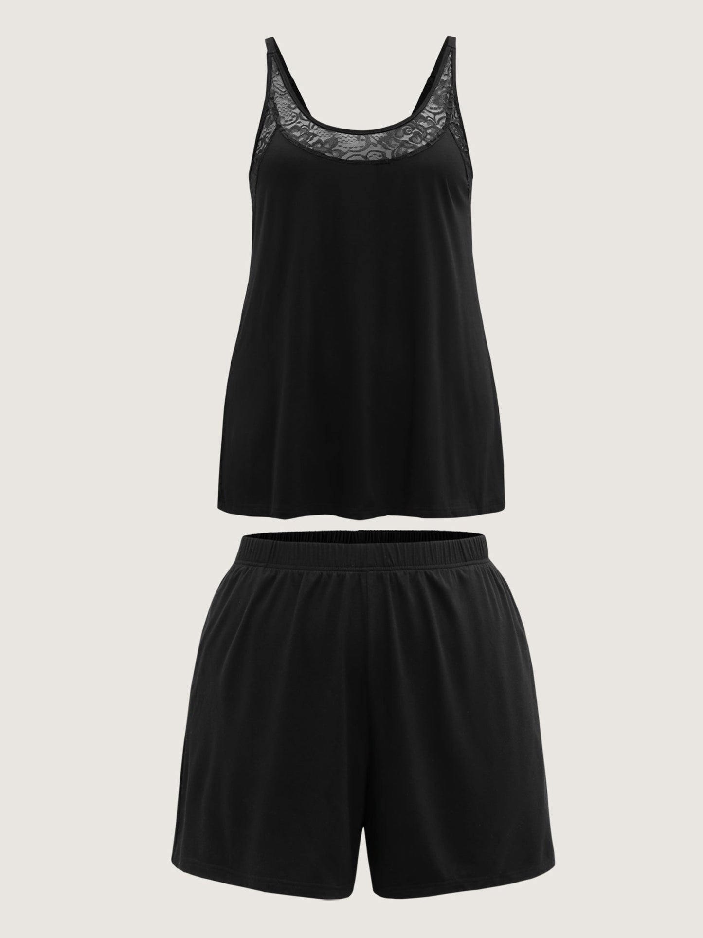 Lace Spliced Scoop Neck Loungewear Set