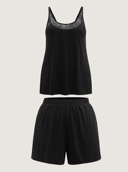 Lace Spliced Scoop Neck Loungewear Set