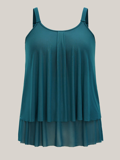 Layered Adjustable Straps Flared Swim Top