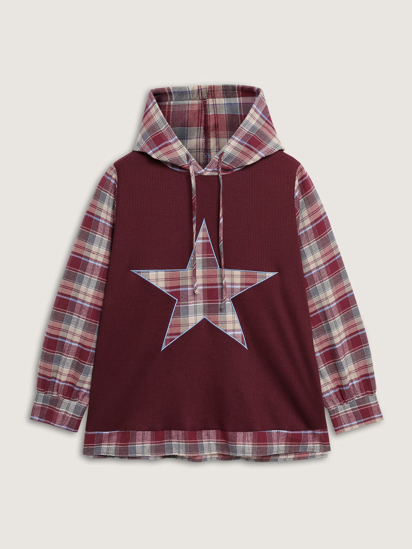 Plaid Star Applique Embroidery Hoodie