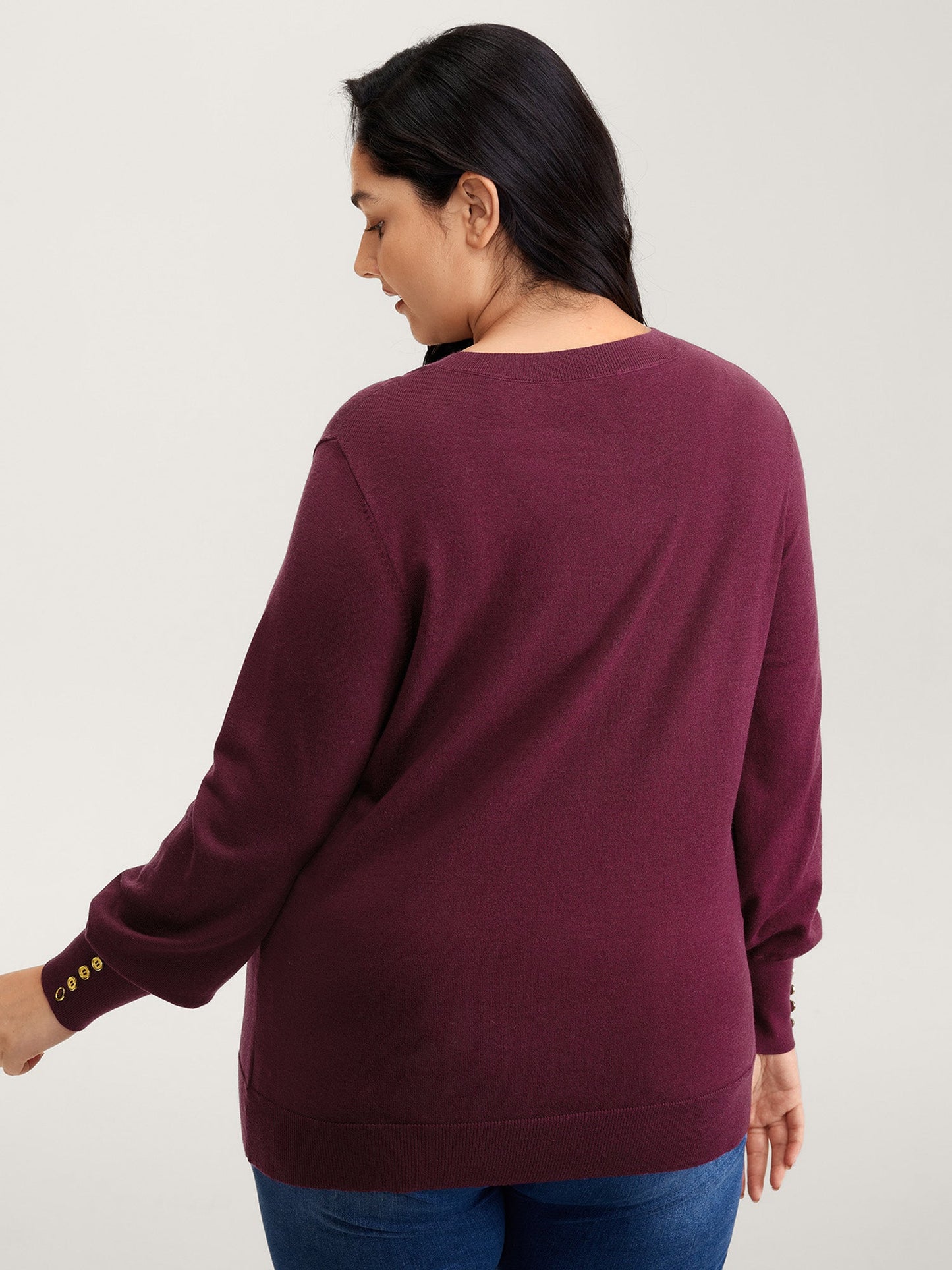 Lantern Sleeve Button Detail Pullover