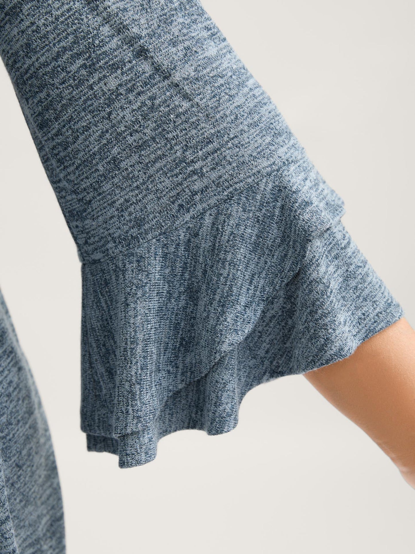 Stretchy Heather Layered Ruffle Sleeve T-Shirt