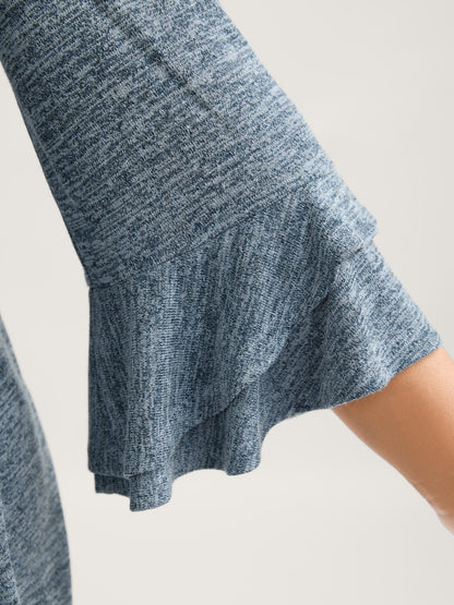 Stretchy Heather Layered Ruffle Sleeve T-Shirt