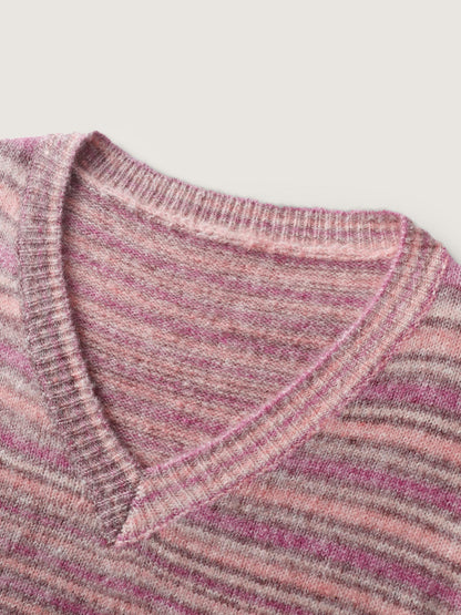 Ribbed Texture Curvy Hem V-Neck Pullover