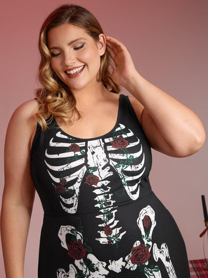 Skeleton Halloween Print Fitted Jumpsuit