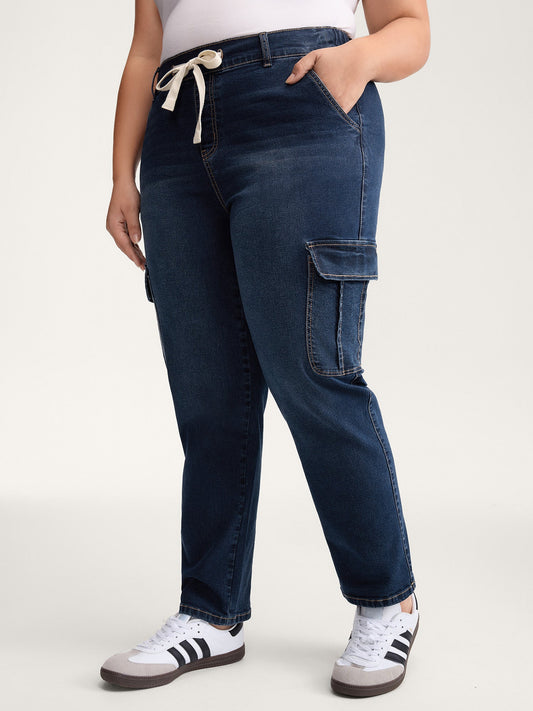 Waist Drawstring Straight-Leg Jeans