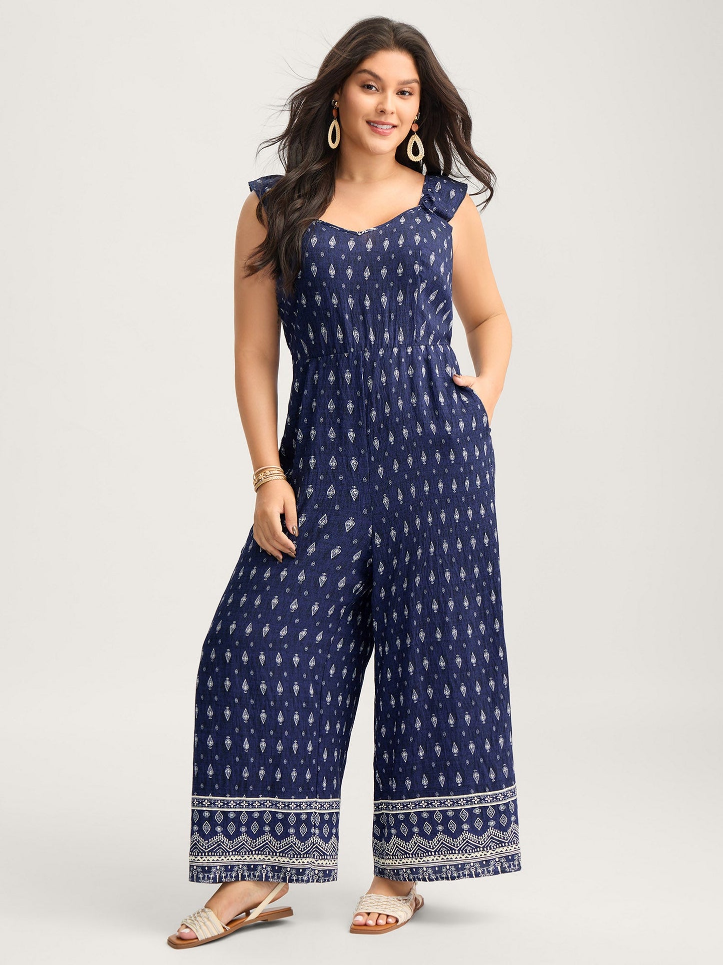 Rayon Boho Print Stretchy Waist Jumpsuit