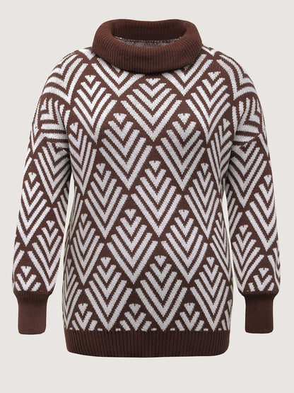 Cowl Neckline Geometric Print Pullover