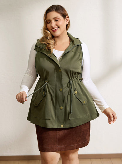 Channel-Drawstring Pockets Hooded Vest