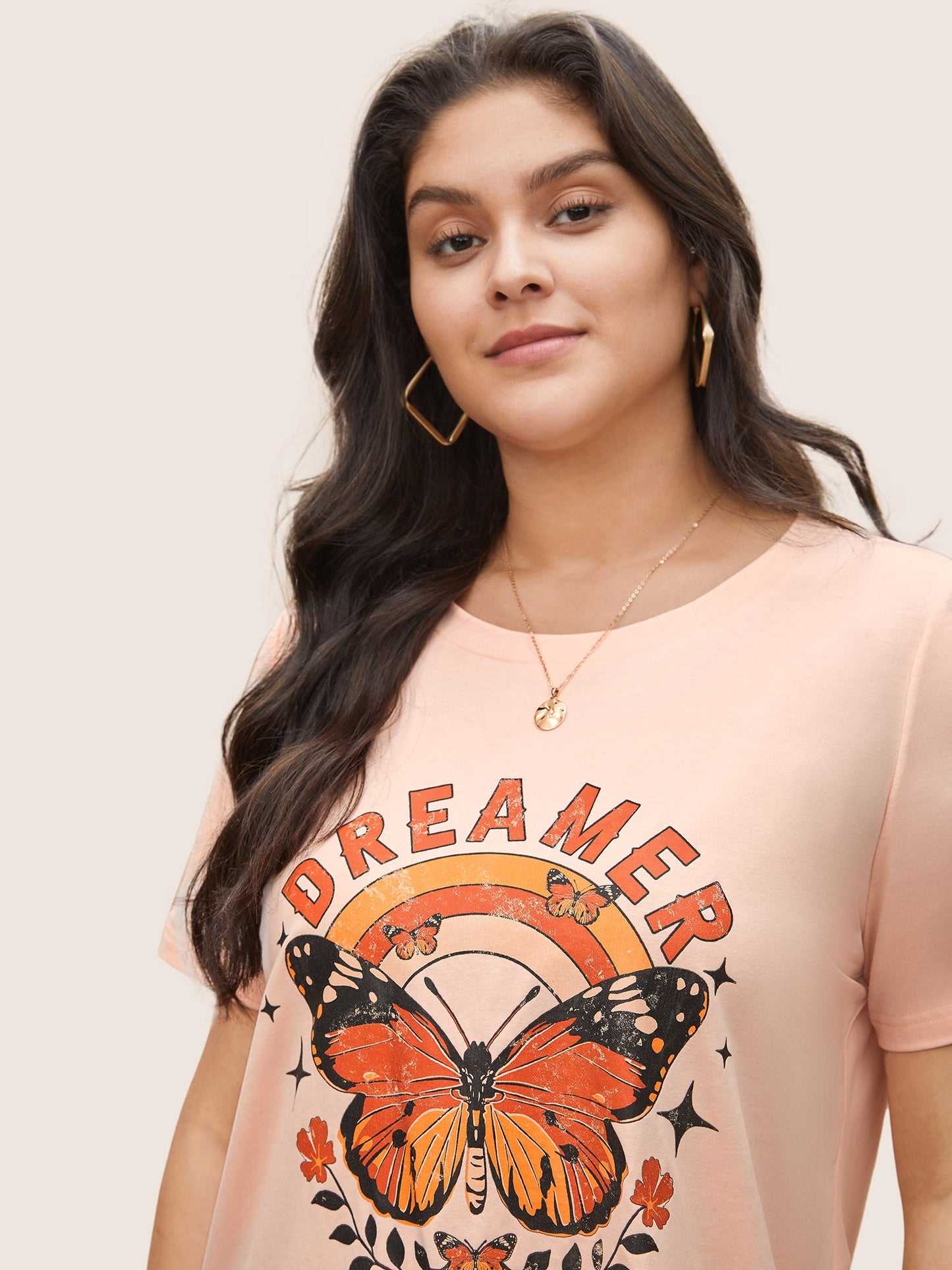 Crew Neck Art & Design Butterfly Print T-shirt