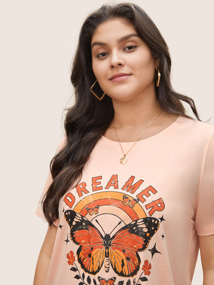 Crew Neck Art & Design Butterfly Print T-shirt