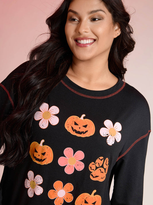 Pumpkin Halloween Print Drop Shoulder Sweatshirt