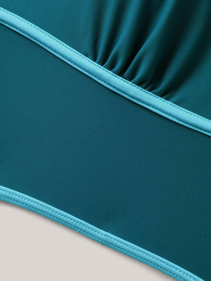 Color Contrast Scoop Neck Swim Top