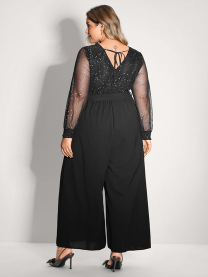 Shimmery Rhinestones Belted Waist Jumpsuit