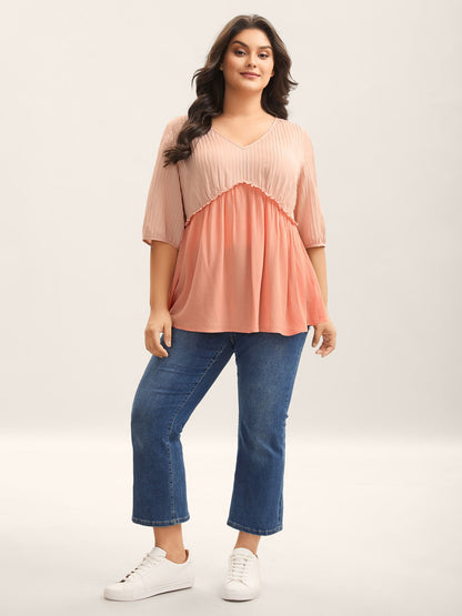 Pleated Layered Sheer Puff Sleeve Blouse