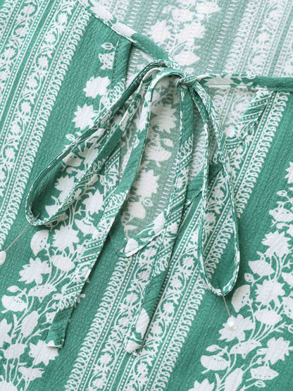 Floral Print Ruffled Detail Sleeve Blouse