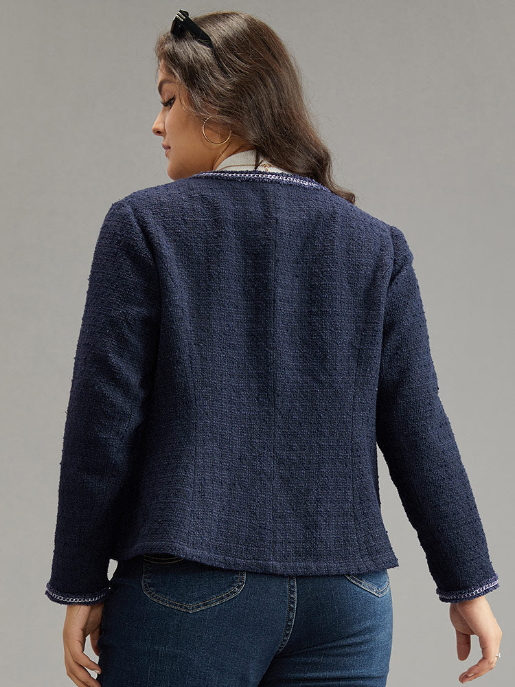 Solid Open Front Patchwork Stitch Blazer