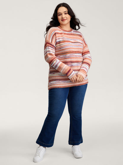 Color Gradient Stripe Crew Neck Pullover