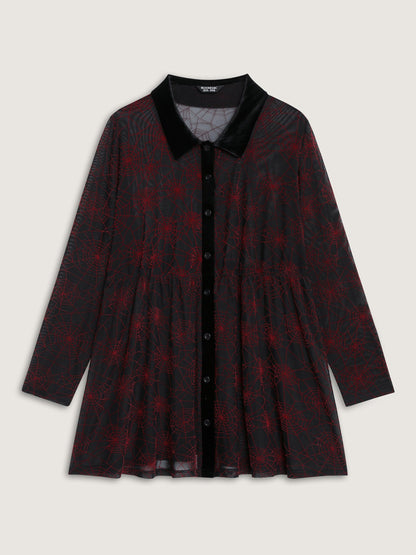 Spiderweb Halloween Flocked Contrast Top