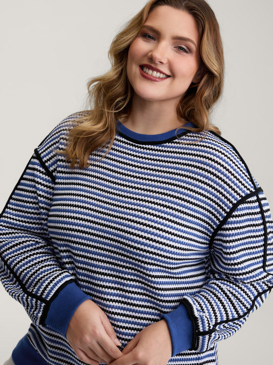 Stripe Print Contrast Edge Drop Shoulder Sweatshirt