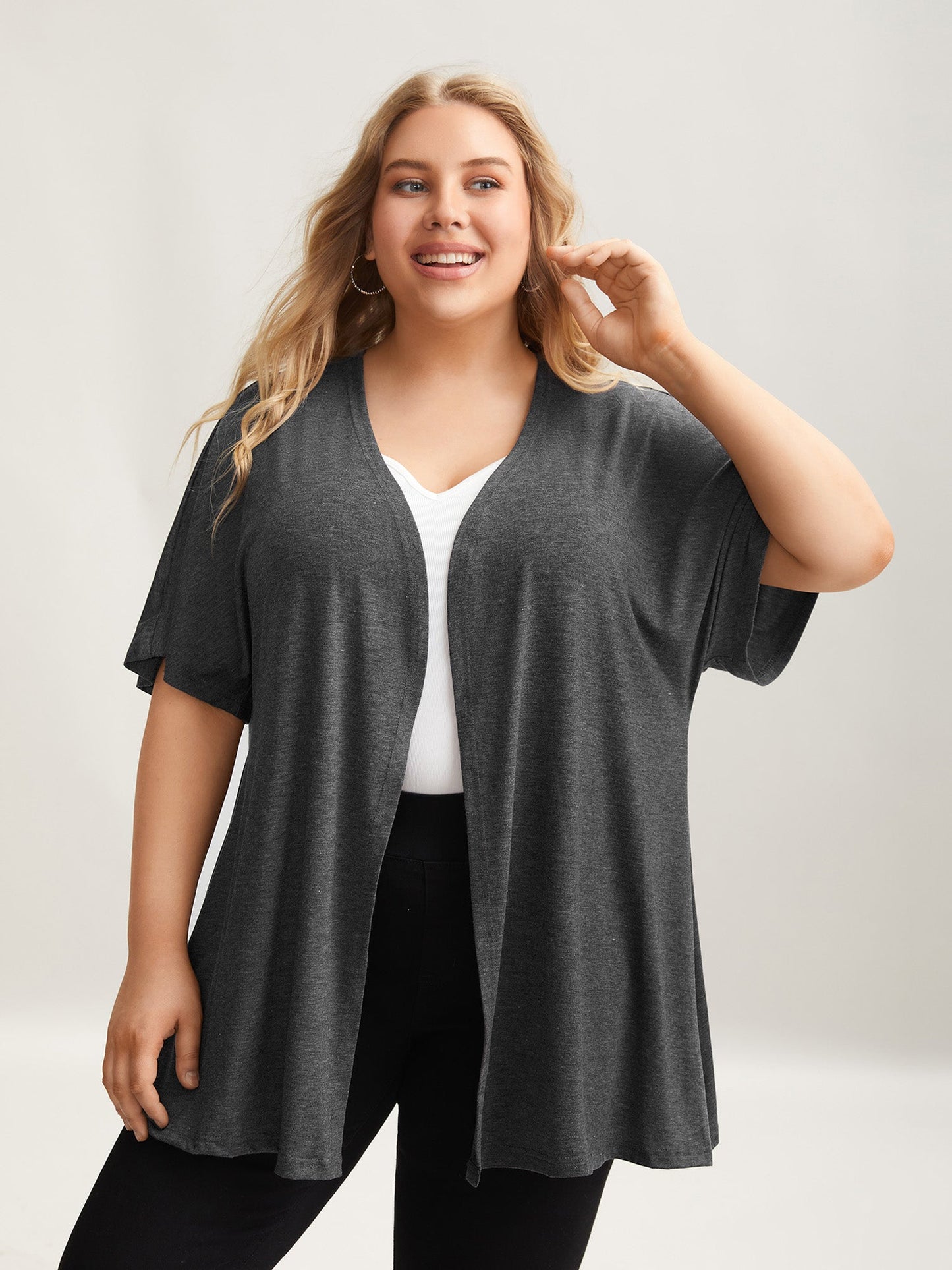 Flared Sleeve Open-Front Kimono Cardigan
