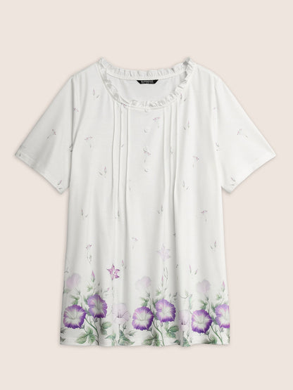 Floral Pleated Button Detail Loungewear Set