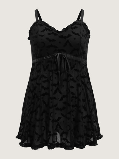 Bat Flocked Mesh Ruffled Sleep Dress