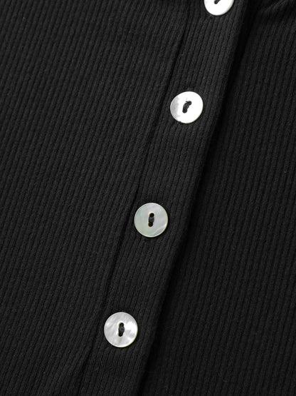 Lace Sleeve Button Placket T-Shirt