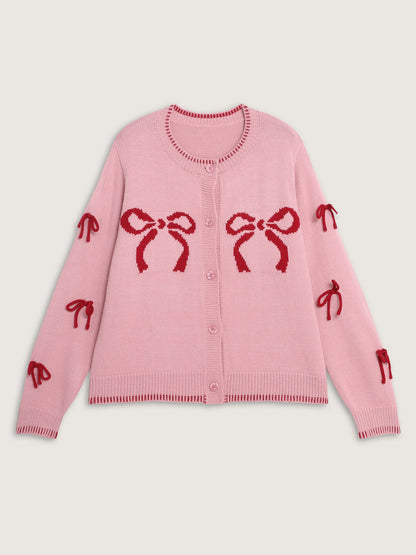 Bowknot Pattern Textured Knit Cardigan