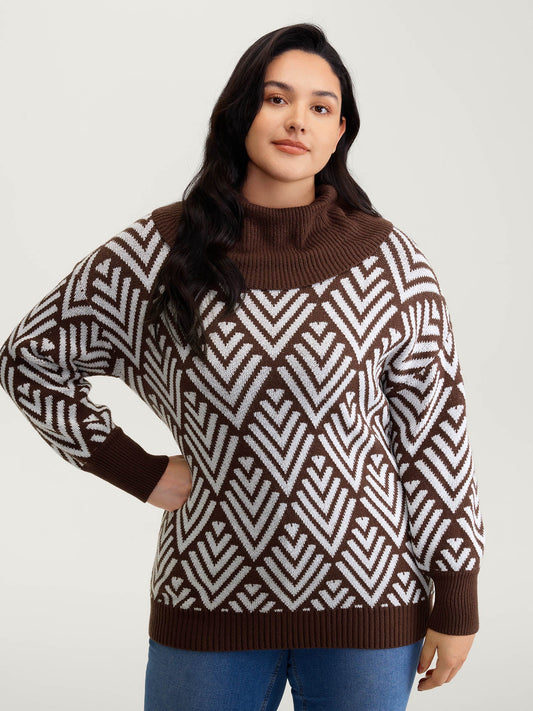 Cowl Neckline Geometric Print Pullover
