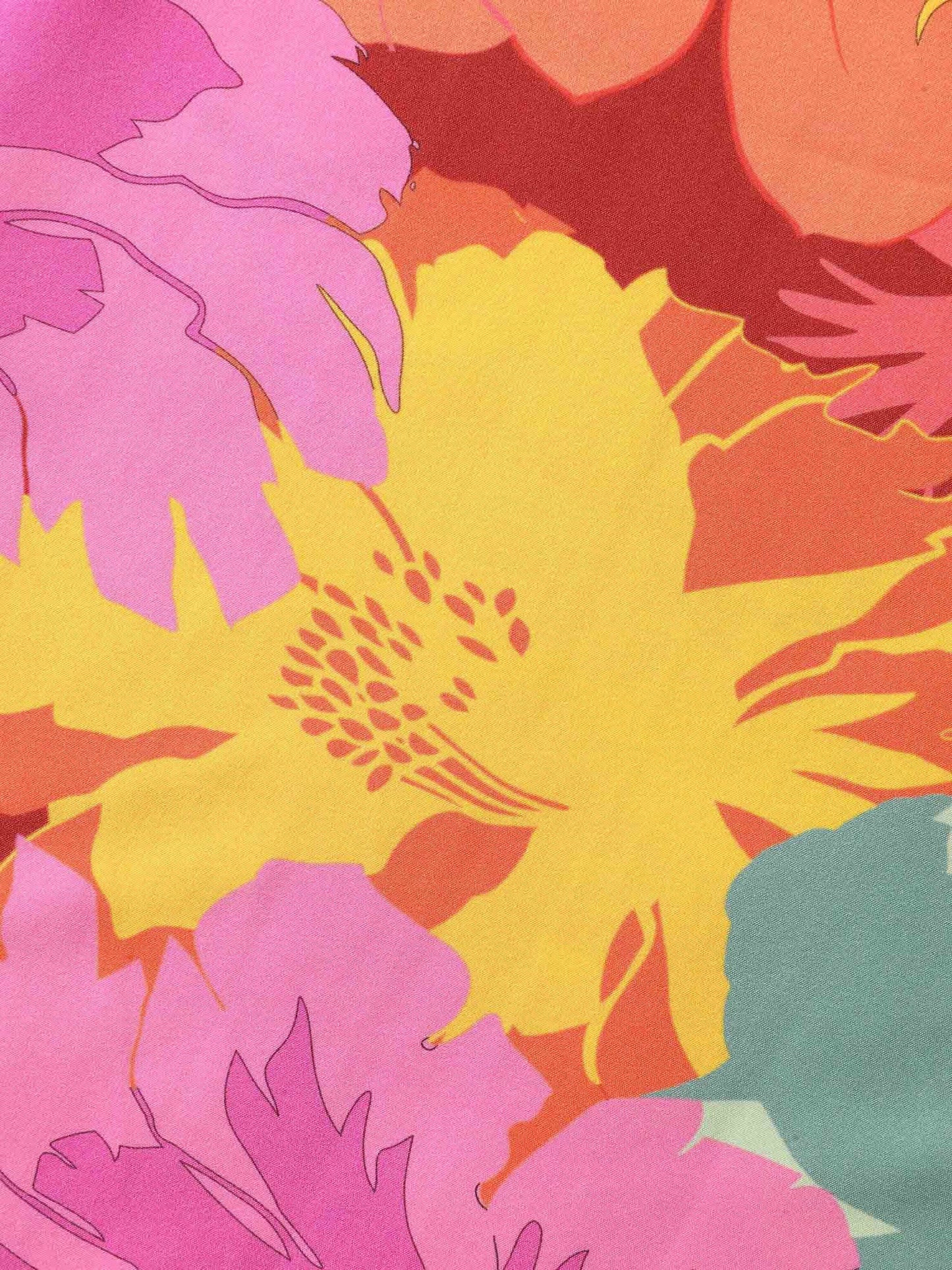 Colorful Large Flower Print Pockets Midi Dress