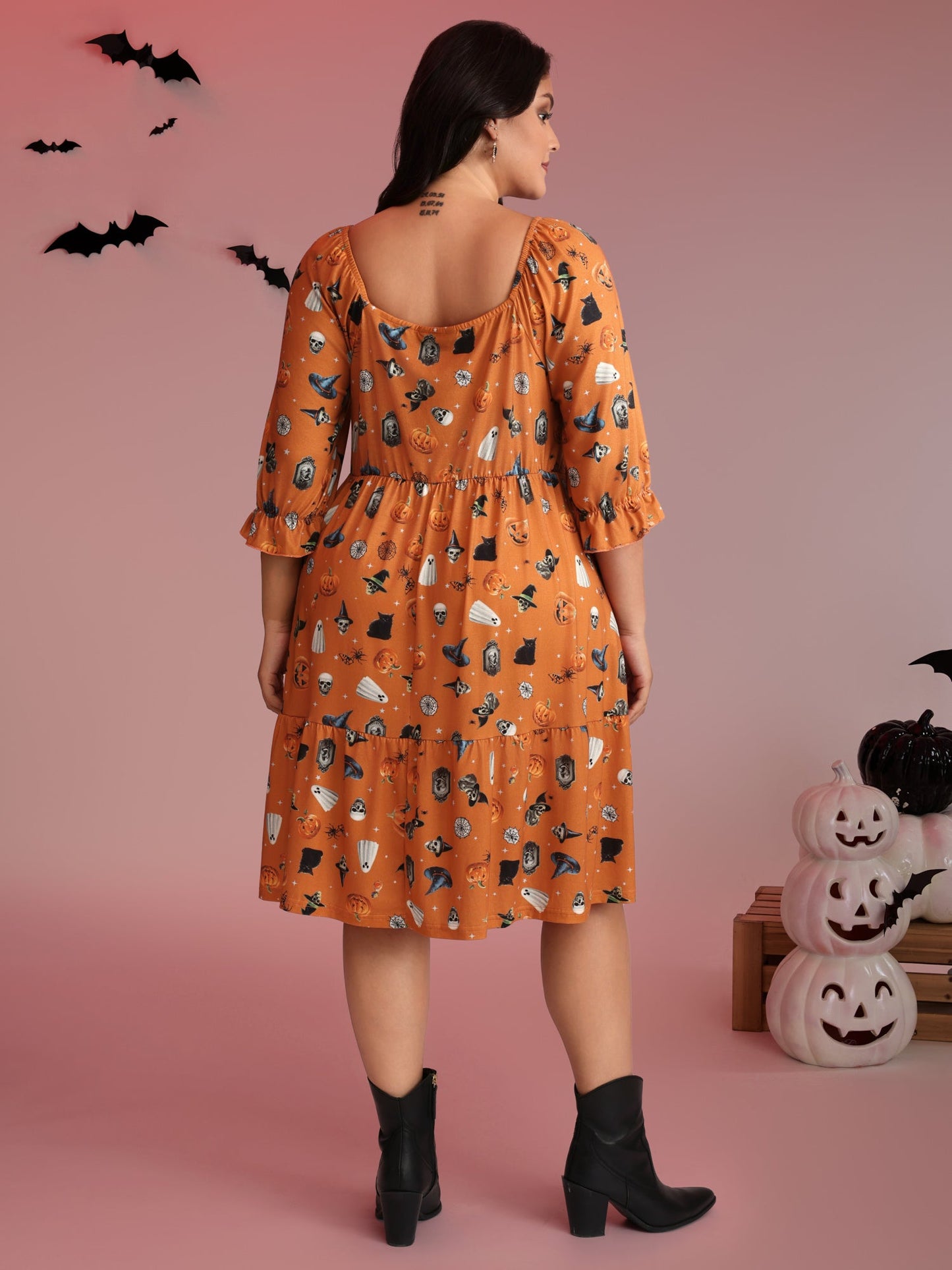 Cozy Hauntings Stretchy Waist Pockets Midi Dress