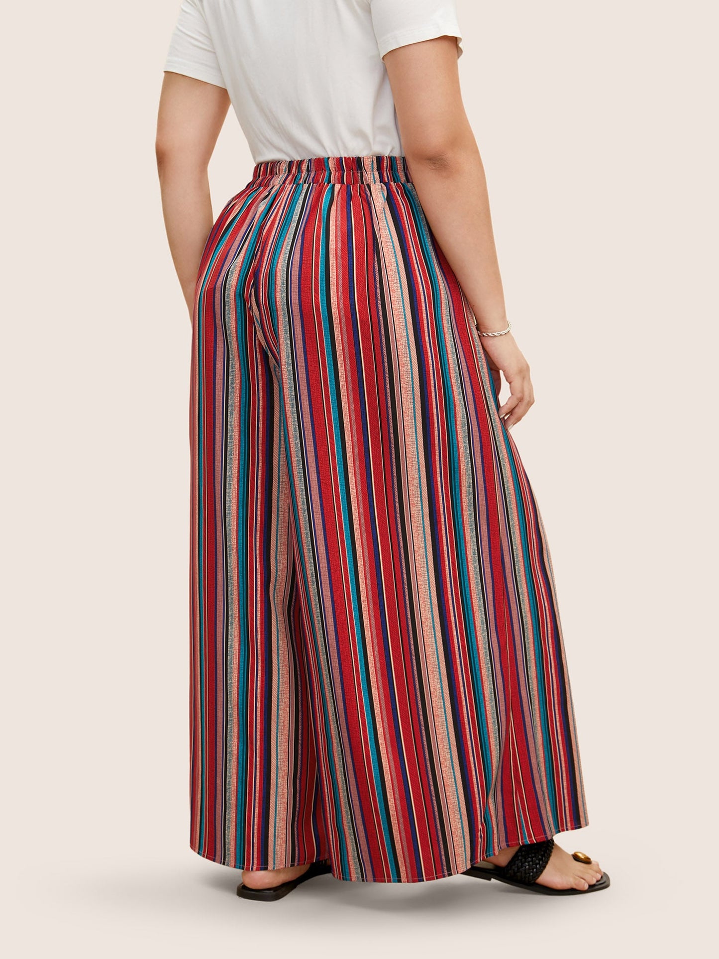 Contrast Striped Tie Knot Wide Leg Pants