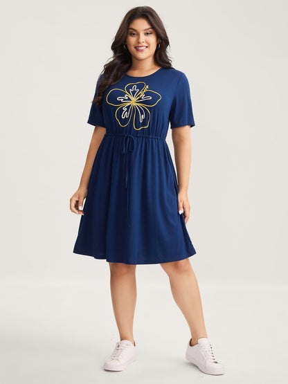 Supersoft Cord Embroidered Drawstring Midi Dress