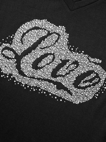 Love Rhinestone V Neck T-shirt