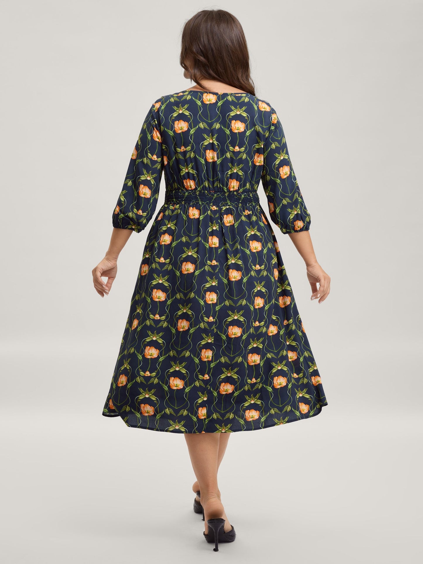Supersoft Floral Print Shirred Midi Dress