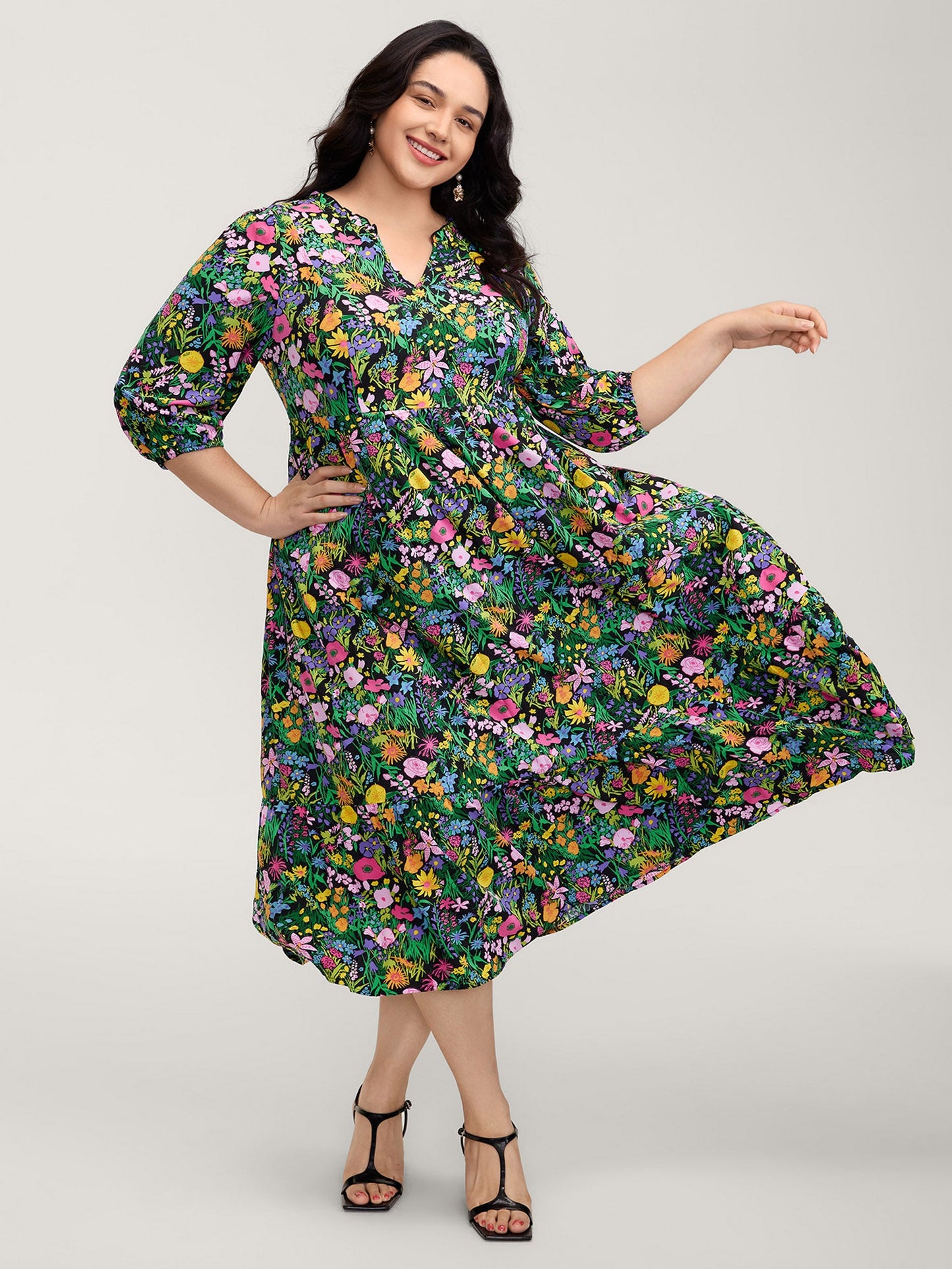 Floral Print Pockets Flowy Maxi Dress